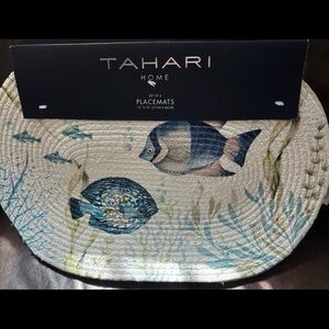 New Tahari Home Placemats Set 4 12”X18” Oval Nautical Sea Fish Tropical Beach